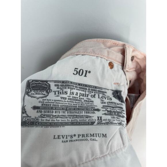 Levis 501 Premium Shorts Women W24 Pink High Rise Cutoff Denim - Picture 3 of 10